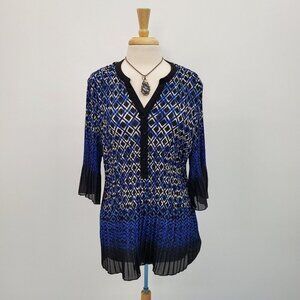 Catherines Petite Womens Blue &‎ Black Pleated Tunic Top Size 1XP 3/4 Sleeve